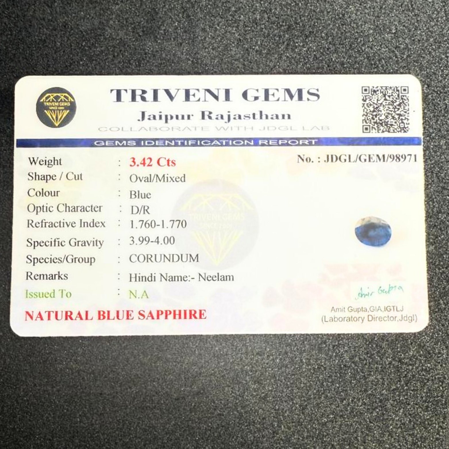 NATURAL BLUE SAPPHIRE (3.42 Cts)
