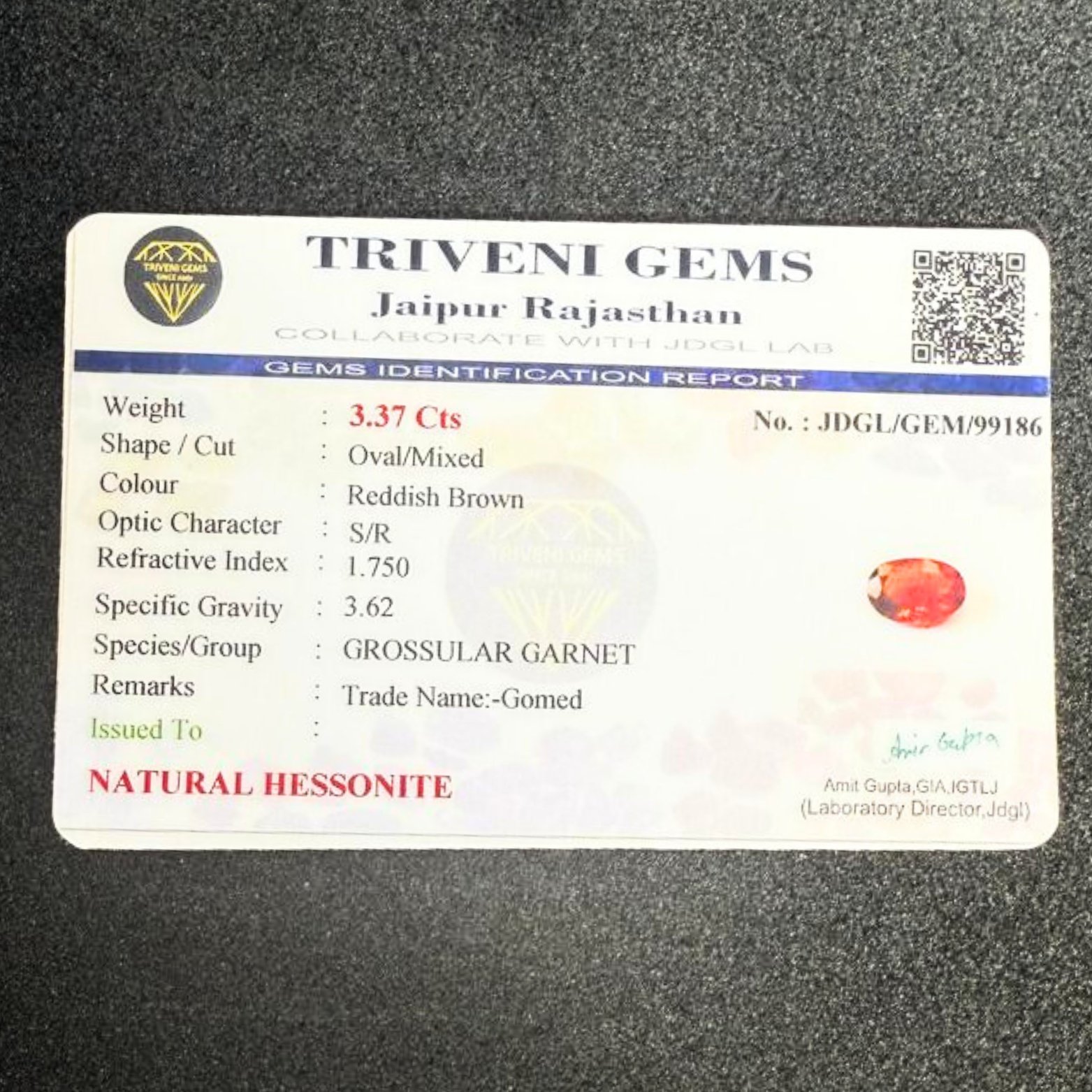 Hessonite Gemstone – 3.37 Ct (Oval Cut)
