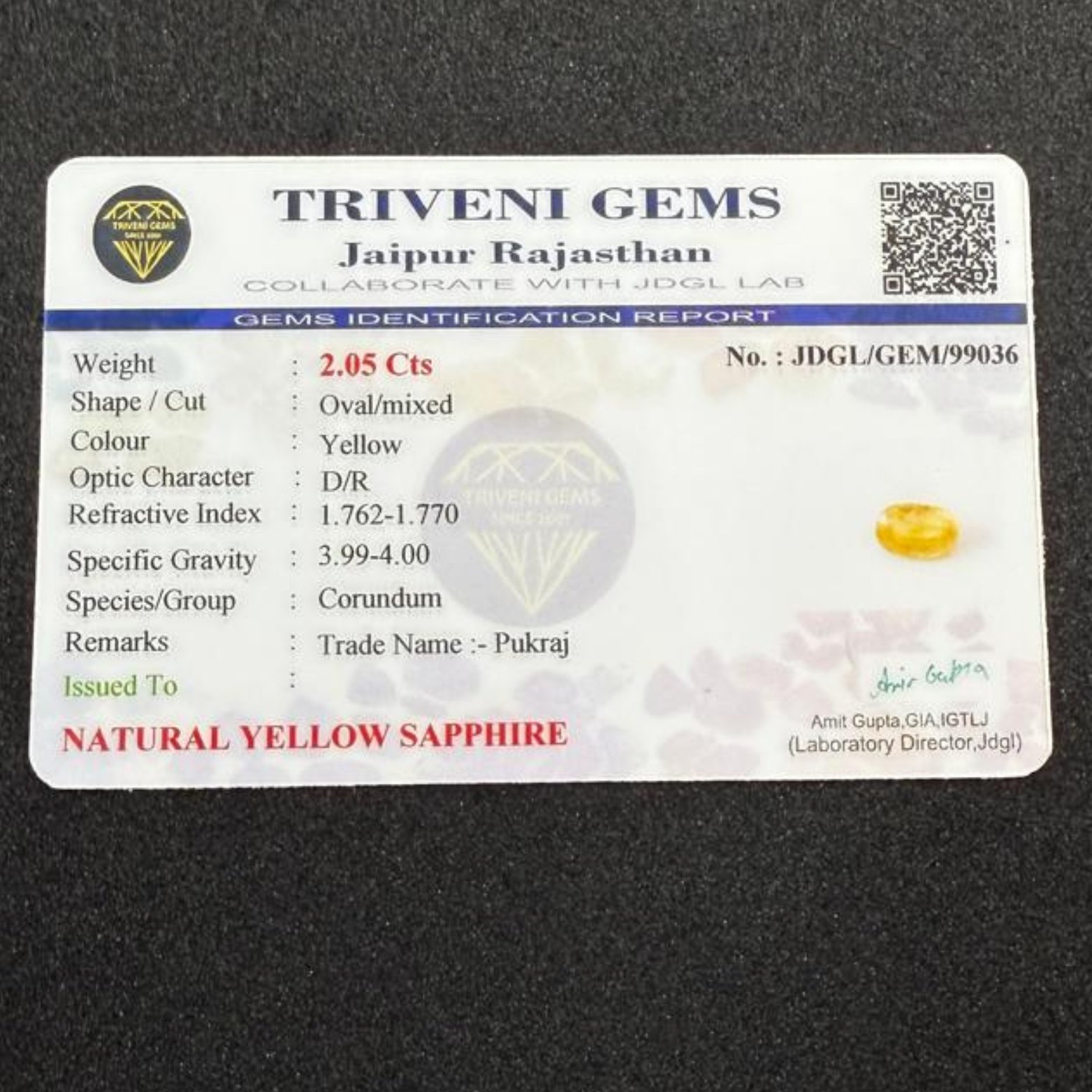 NATURAL YELLOW SAPPHIRE (2.05Cts)