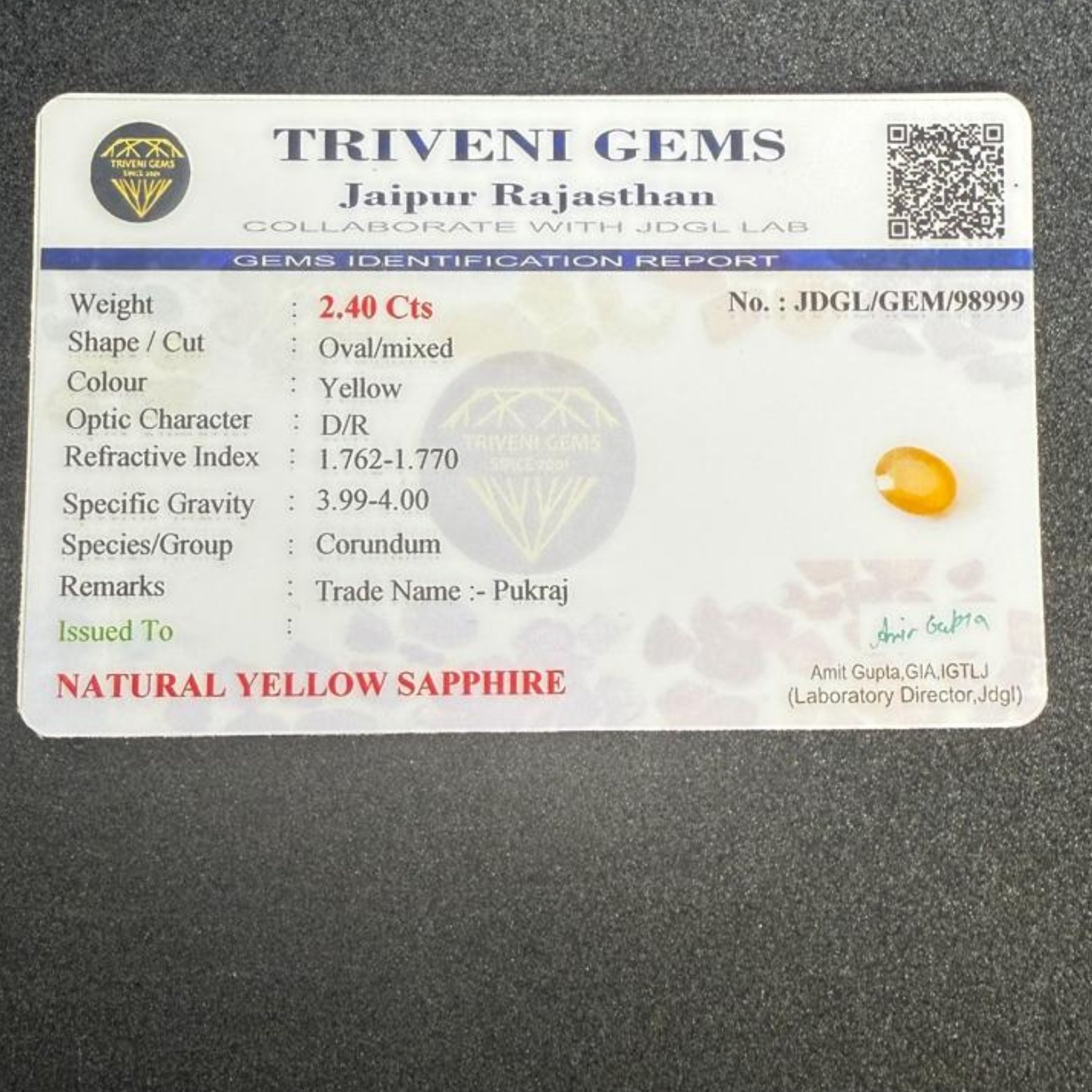 NATURAL YELLOW SAPPHIRE (2.40 Cts)