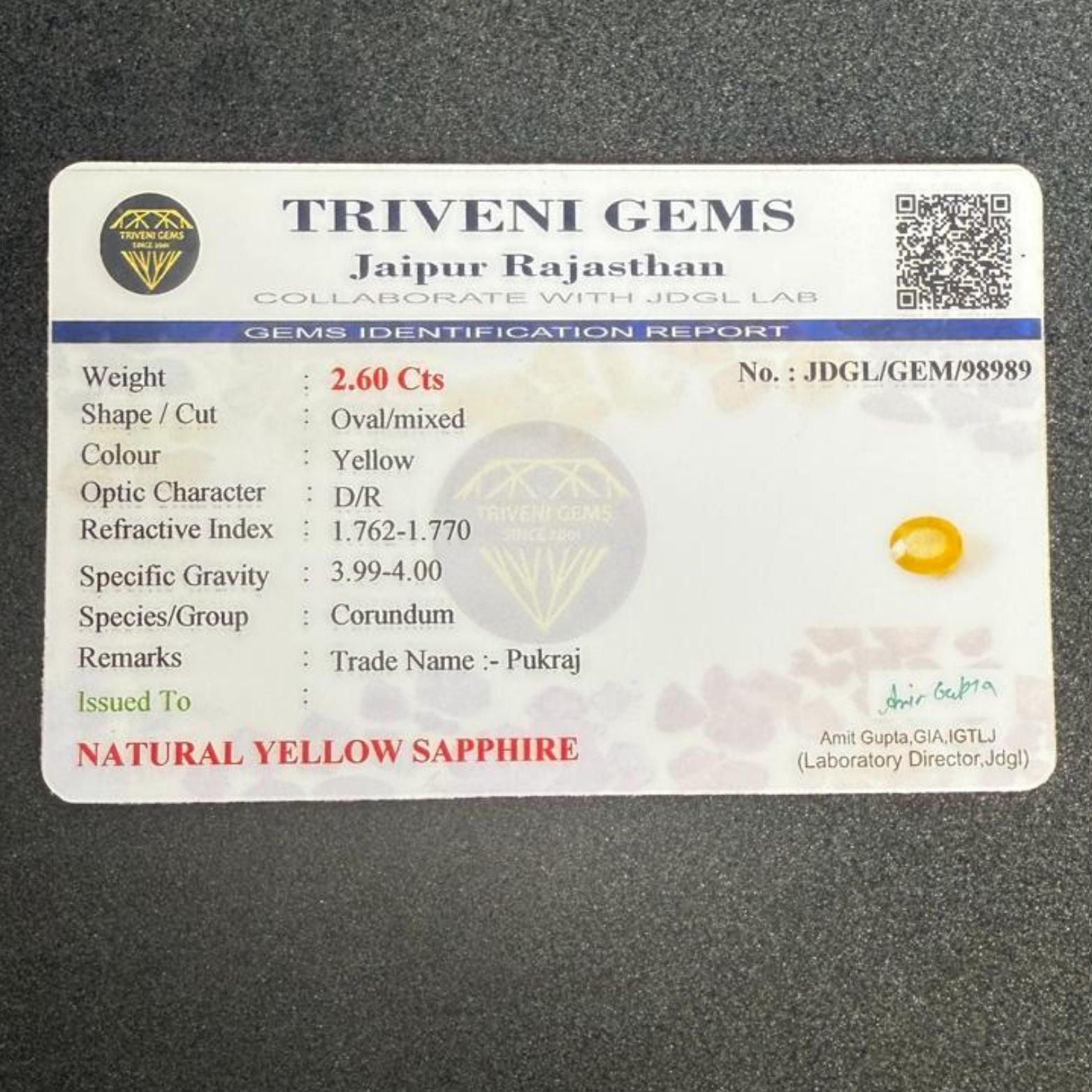 NATURAL YELLOW SAPPHIRE (2.60 Cts)